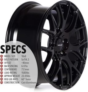 Circuit Performance CP31 18x8\" Gloss Black 5×114.3 [+40mm] Compatible with Honda Accord, Civic - Image 2