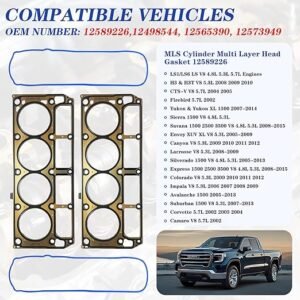 MLS Cylinder Multi Layer Head Gasket & LS Valve Cover Gasket for LS1/LS6 V8 4.8L 5.3L 5.7 Liter Engines,Compatible with 2002-2015 Chevrolet/Buick/GMC/Pontiac/Hummer/Cadillac/Saab - Image 7