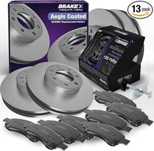 Front and Rear Brake Pads and Rotors Kit with brake caliper compression tool replacement for 2007-2009 Ford Edge | AEGIS GEOMET Coated Rotors and Alpha Ceramic Brake Pads