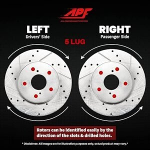 APF Full Brake Kit Compatible For Honda Accord 2011-2012 Zinc Drilled and Slotted Rotors with Carbon Fiber Pads | 5, 5 Lugs | 282 MM / 11.102 Inch Rotor Diamter | 10YR WTY | 4 Rotors 8 Pads - Image 4